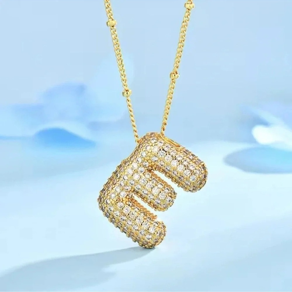 E Gold Initial Crystal Necklace